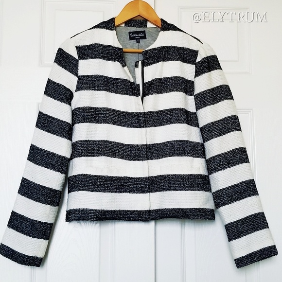 Splendid knit navy and white boxy stripe jacket - Picture 3 of 5
